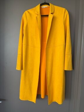 Zara Long Open-Front Trench Coat in Bright Yellow